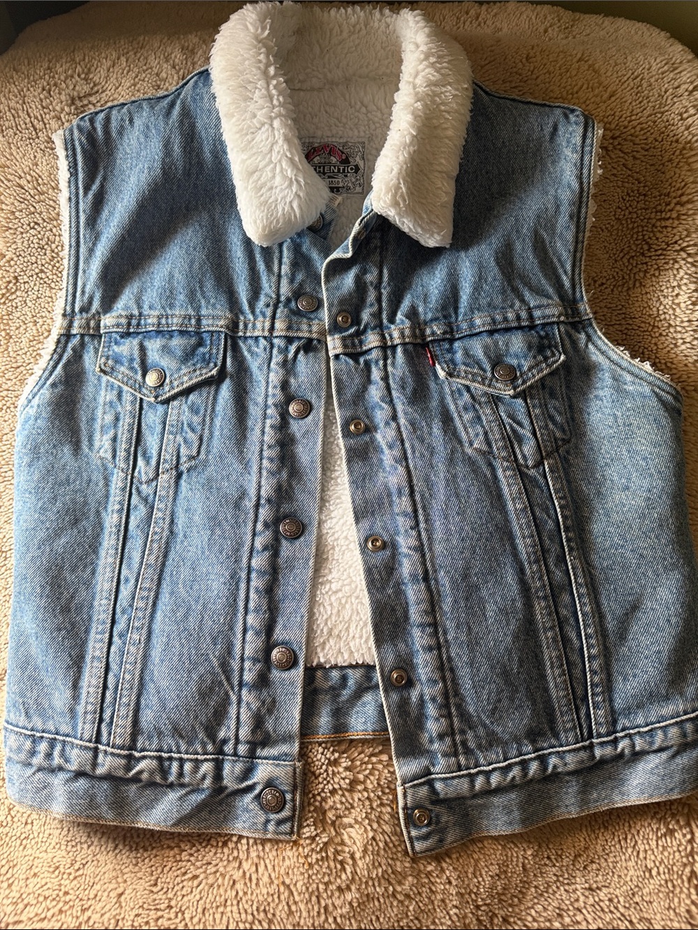Levi's Blue Denim Vest with White Sherpa Lining